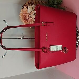 Michael Kors Tote Leather Crimson NWT 17z11x6"